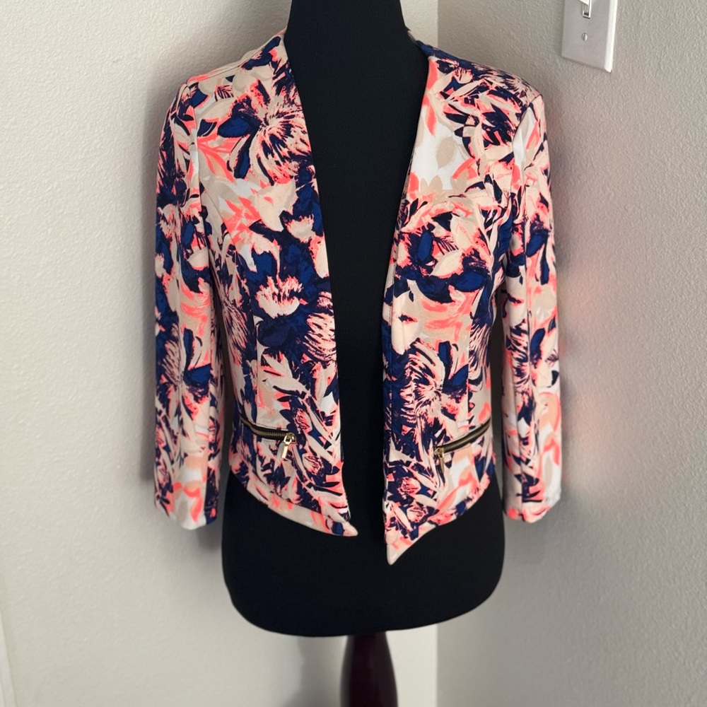 BEBE Tropical Neon Orange Blazer Blouse Set 2 Pieces Size M Medium - Picture 7 of 11